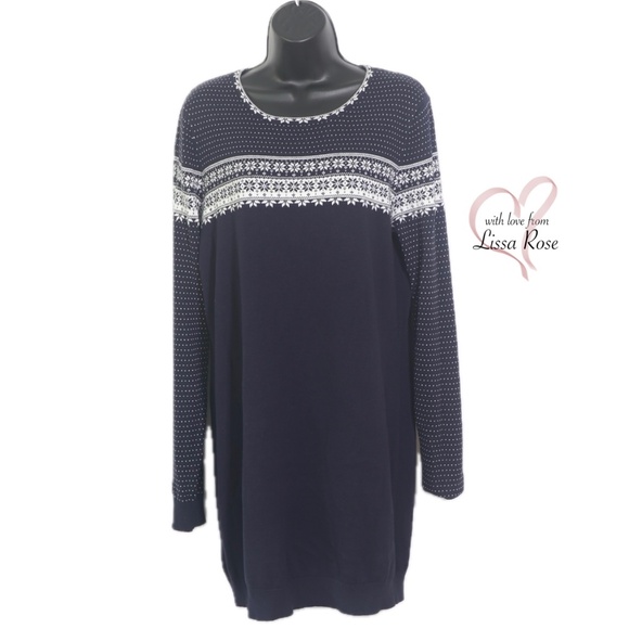 Fairisle holiday/fall tunic or short sweater dress in navy (Long Tall Sally) - Picture 1 of 3